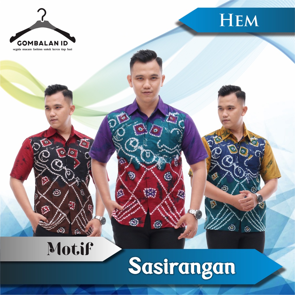 Kemeja Hem Pria Batik Sasirangan Lengan Pendek Katun Premium M L XL XXL Seragam Kantor Pernikahan Gu