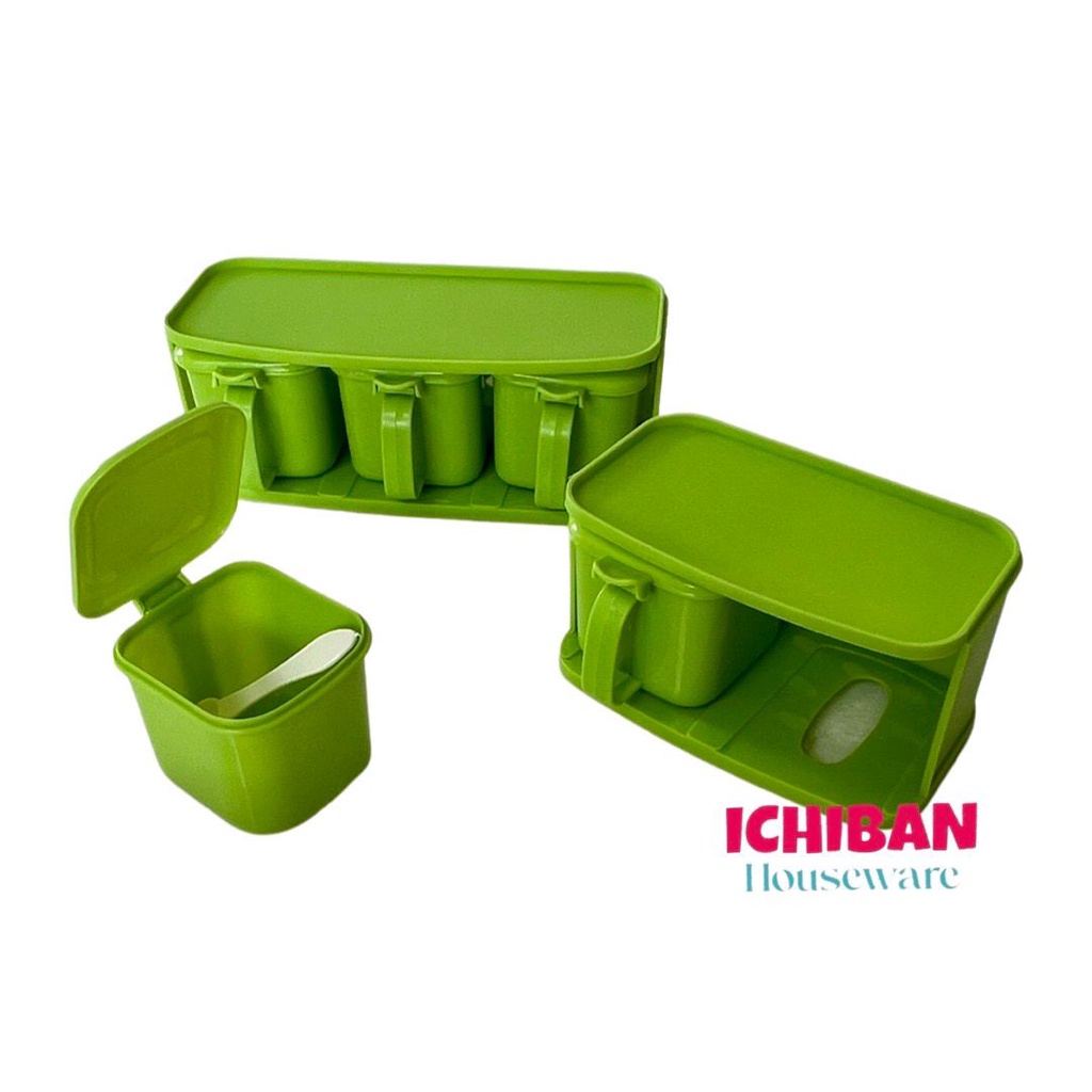 Rak Tempat Bumbu Dapur Garam / Kotak Plastik Bumbu Dapur ada Tutup Sendok / Tempat Bumbu