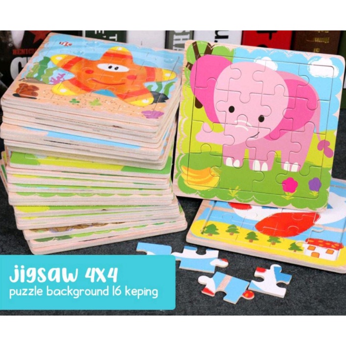 PUZZLE JIGSAW 4x4 puzzle background/ puzzle kayu anak 3th dengan background 16 keping/ mainan