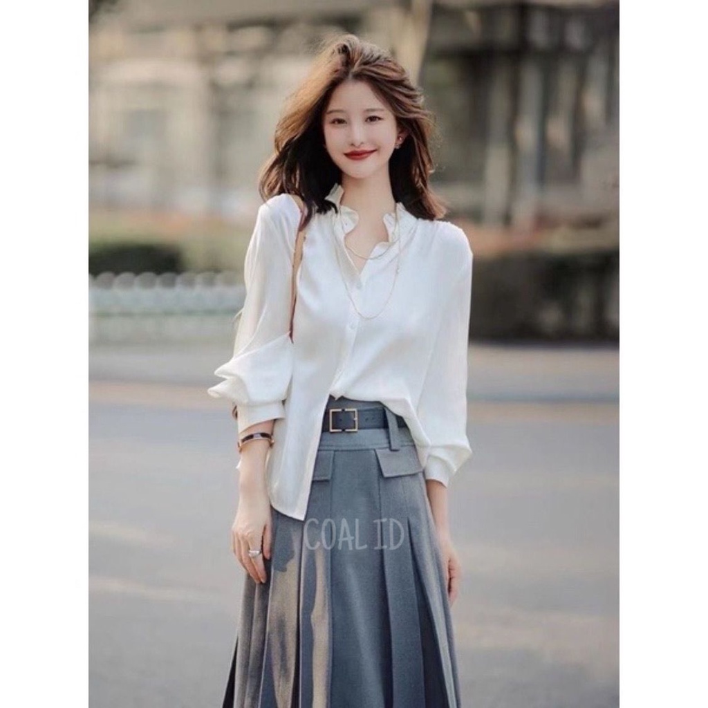 ANNA Blouse Atasan Satin Silk Kemeja Oversize Wanita