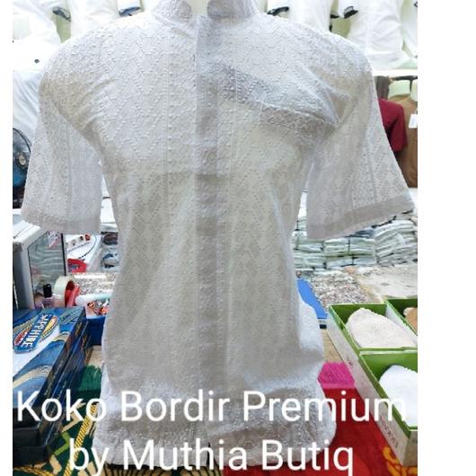 ✩ Baju Koko Putih Lengan Pendek, Bahan Katun Bordir by Muthia Butiq ( MB ). ♂