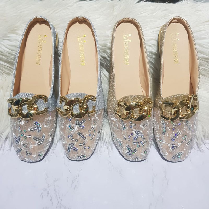 DDS23547 Sepatu Slop Wanita Fashion Import Sandal Mules Retro Chain Beryl Slip On Bisa COD (With Box)