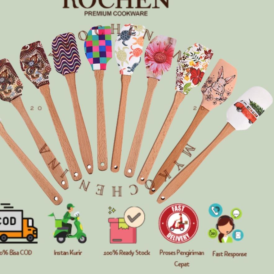 ➣  Spatula Silikon Gagang Kayu Tahan Panas Besar Mpasi Butter Cream ◌