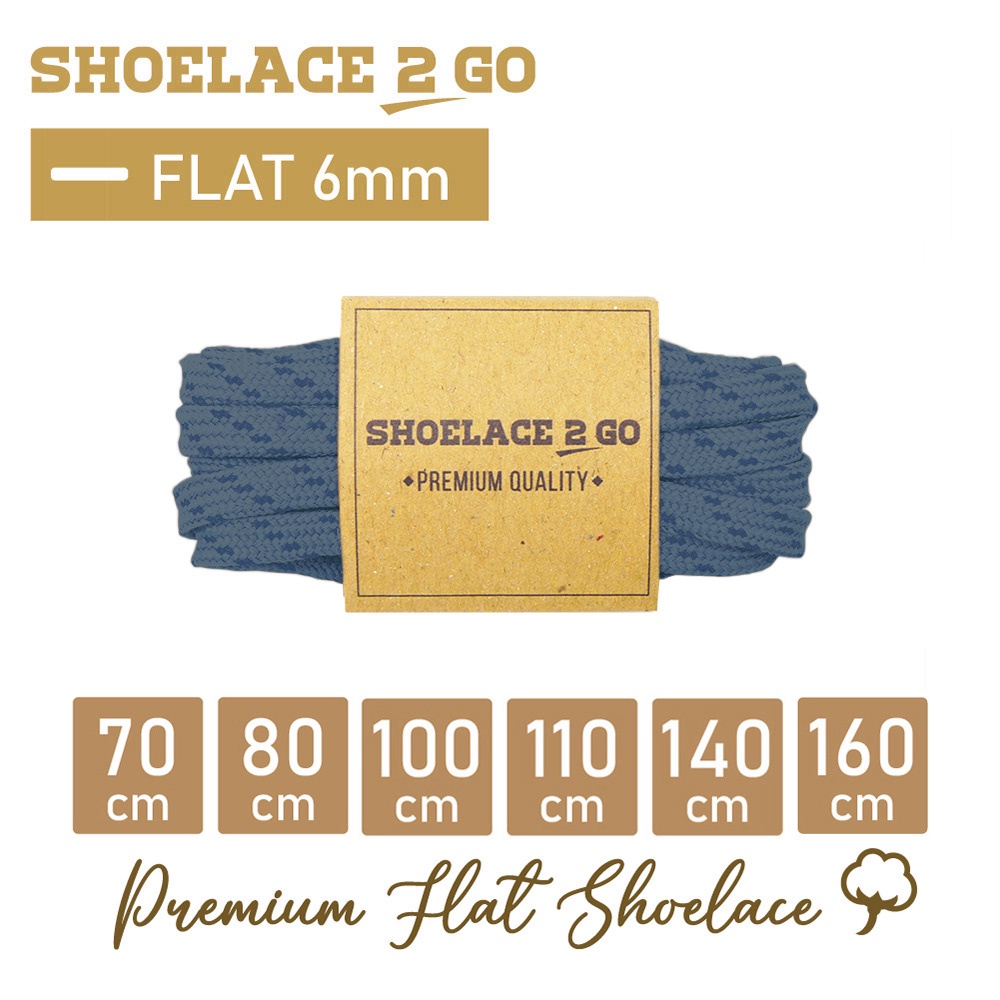 SHOELACE 2 GO PREMIUM TALI SEPATU MOTIF GEPENG PIPIH FLAT N3 - MOTIF - BLUE WITH DARK BLUE STRIPES - 70CM 80CM 100CM 110CM 140CM 160CM