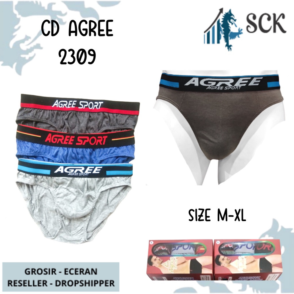 [ISI 3] CD Pria AGREE 2309 Sport / Celana Dalam Pinggan Karet Model Boxer / Pakaian Dalam Cowok - sckmenwear GROSIR