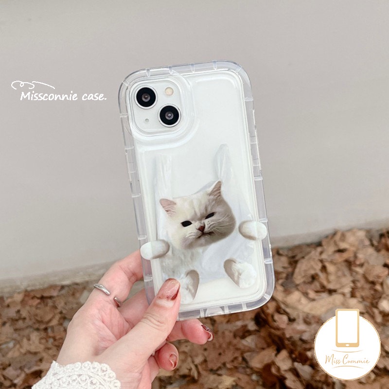 IPHONE Casing Ponsel Pasangan Kompatibel Untuk Iphone11 12 14 13 Pro Max XR X7 8 6 6s Plus XS Max Kreatif Kantong Plastik Lucu Anjing Kucing Bening Shockproof Airbag Lembut Tpu Penutup Belakang