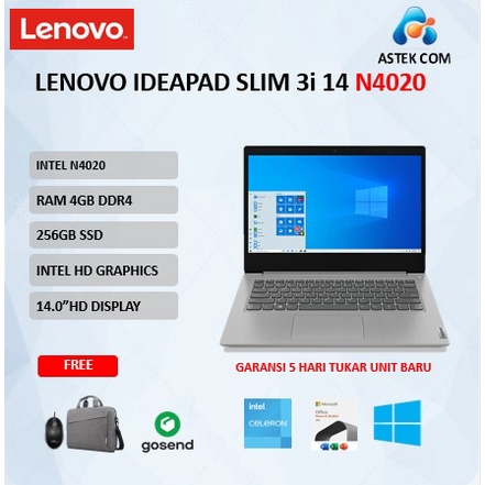 LENOVO IDEAPAD SLIM 3i 14 N4020 4GB 256SSD W11+OHS 14.0 2YR PREM GRY