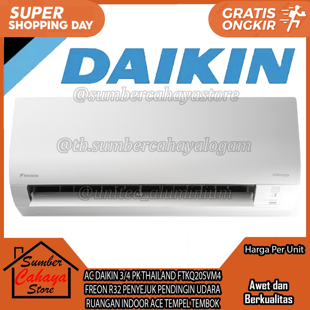 AC DAIKIN 3/4 PK THAILAND FTKQ20SVM4 INVERTER FREON R32 STANDARD AIR CONDITIOER AER CONDISIONER PENY