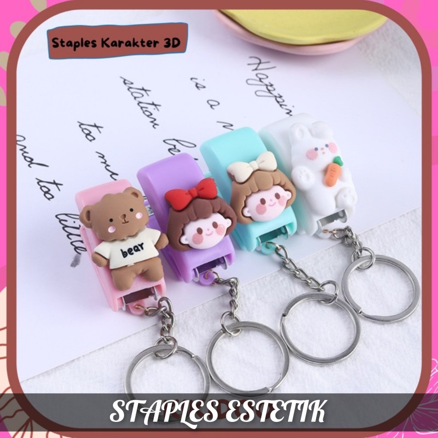 Staples Lucu Mini Gantungan kunci Staples Karakter 3D keychain RT53