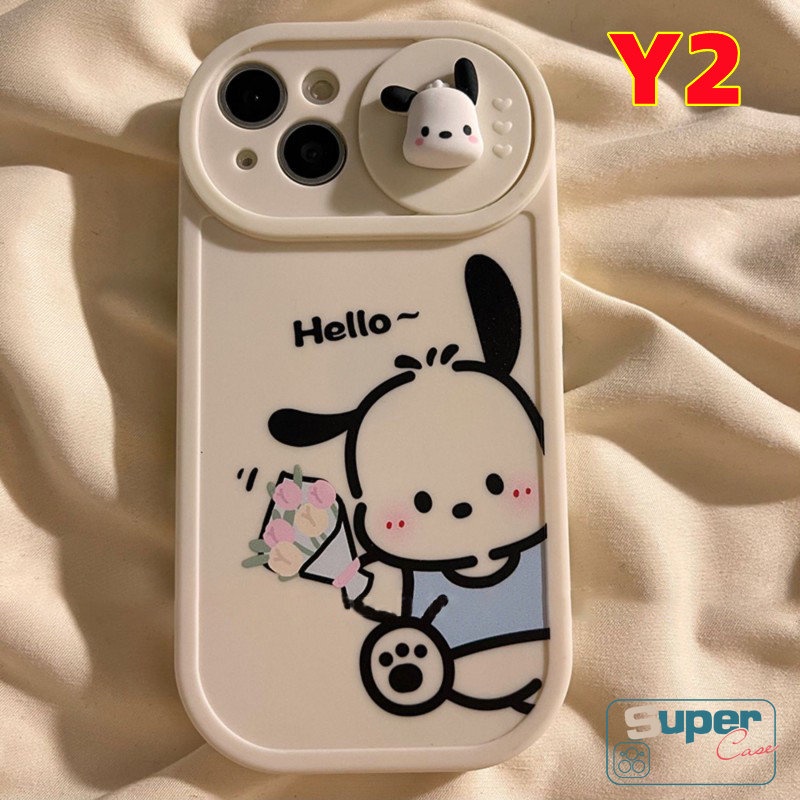 IPHONE Pasangan Casing Ponsel Kompatibel Untuk Iphone7 8 Plus11 13 12 Pro MAX XR X XS MAX Lucu Pochacco Lembut TPU Kartun 3D Boneka Push Pull Jendela Penutup Pelindung Lensa Kamera