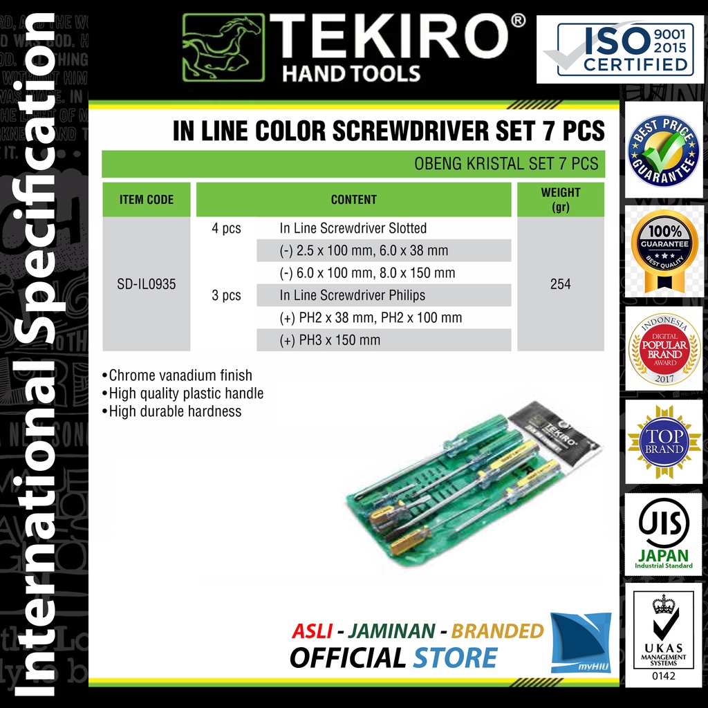 Obeng Gagang Kristal Isi 7 pcs / In-Line Screwdriver Set TEKIRO