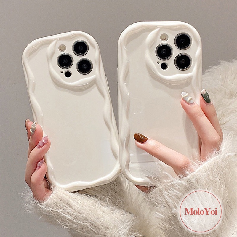 Casing Ponsel GlossyCushion Halus Kompatibel Untuk iPhone 7plus XR 11 12 13 14 Pro MAX X XS MAX 7 8 Plus SE 2020 Fashion Bingkai Gelombang Cat Air Sederhana Tepi Bergelombang Casing Lembut Tahan Guncangan