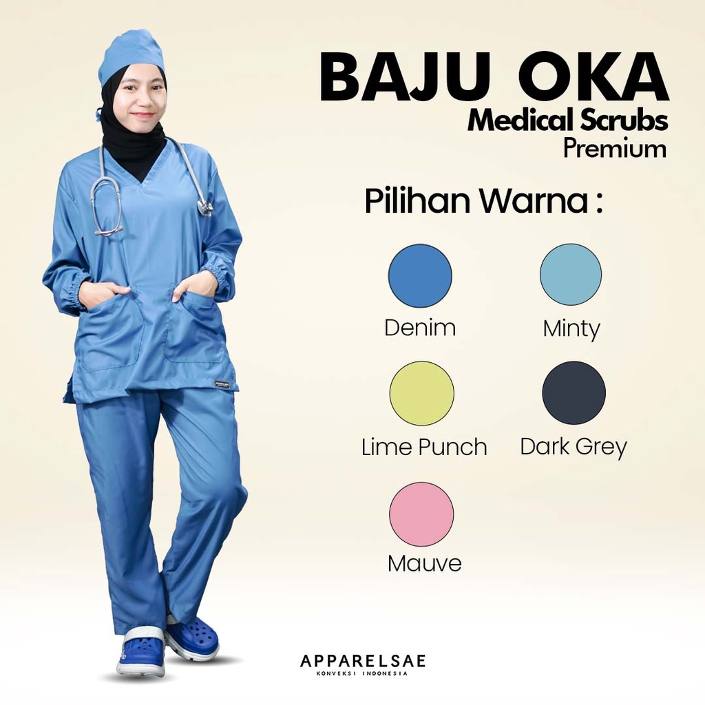 BAJU PERAWAT/ BAJU OKA / BAJU SCRUB / BAJU JAGA TOYOBO PREMIUM LENGAN PANJANG KARET