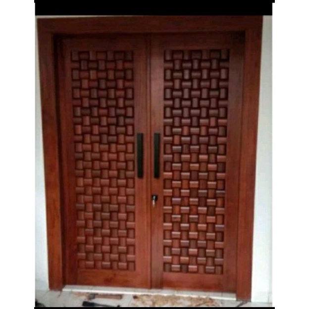 Pintu rumah motif anyaman ful kayu jati