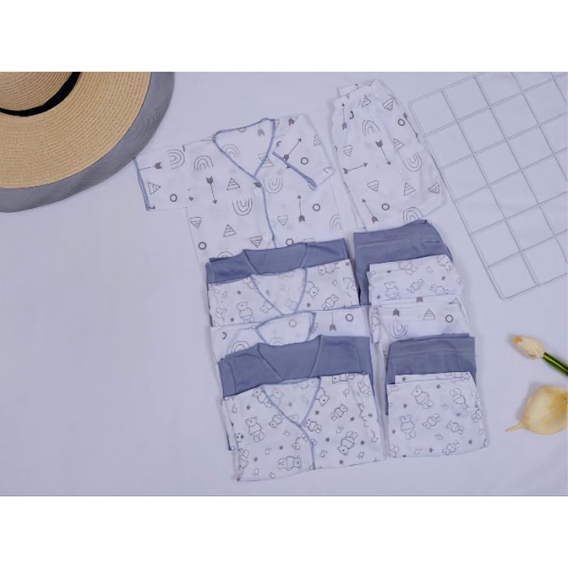 PROMO PAKET HEMAT isi 3 Setelan kombinasi Lengan Pendek newborn 3pcs baju dan 3pcs celana