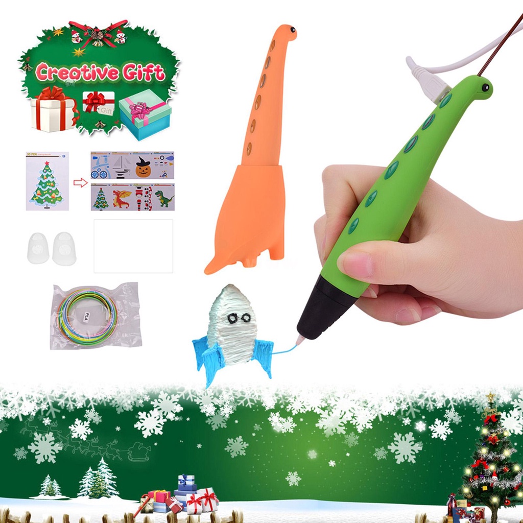 Pena 3D Murah Drawing Lukis Pen Printer 3D Mini Bentuk Dinosaurus Bahan ABS + Filamen PLA