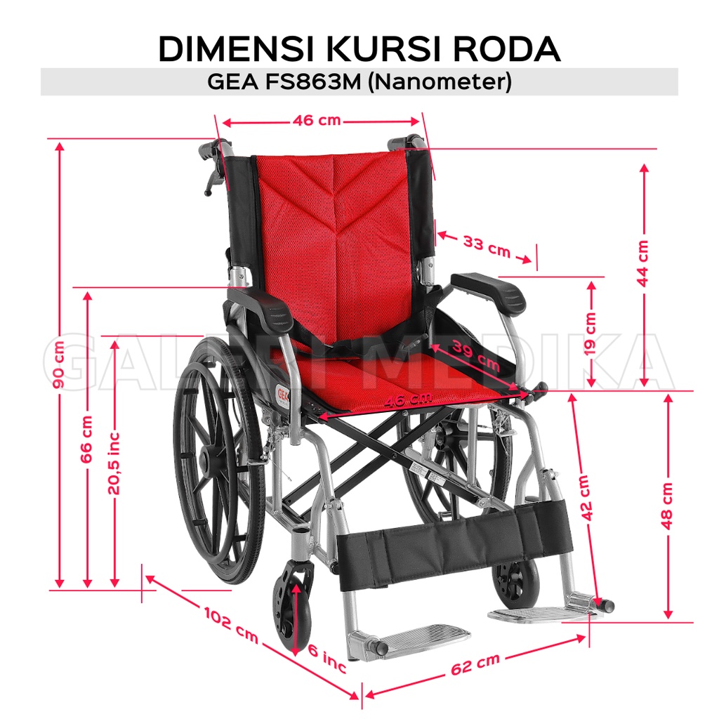 Kursi Roda GEA FS 863M Aluminium Nanometer - Kursi Roda Semi Travel Bisa dilipat