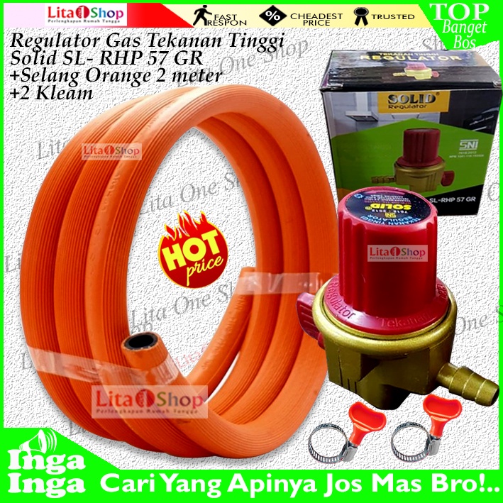 selang gas paket regulator hp solid selang orange