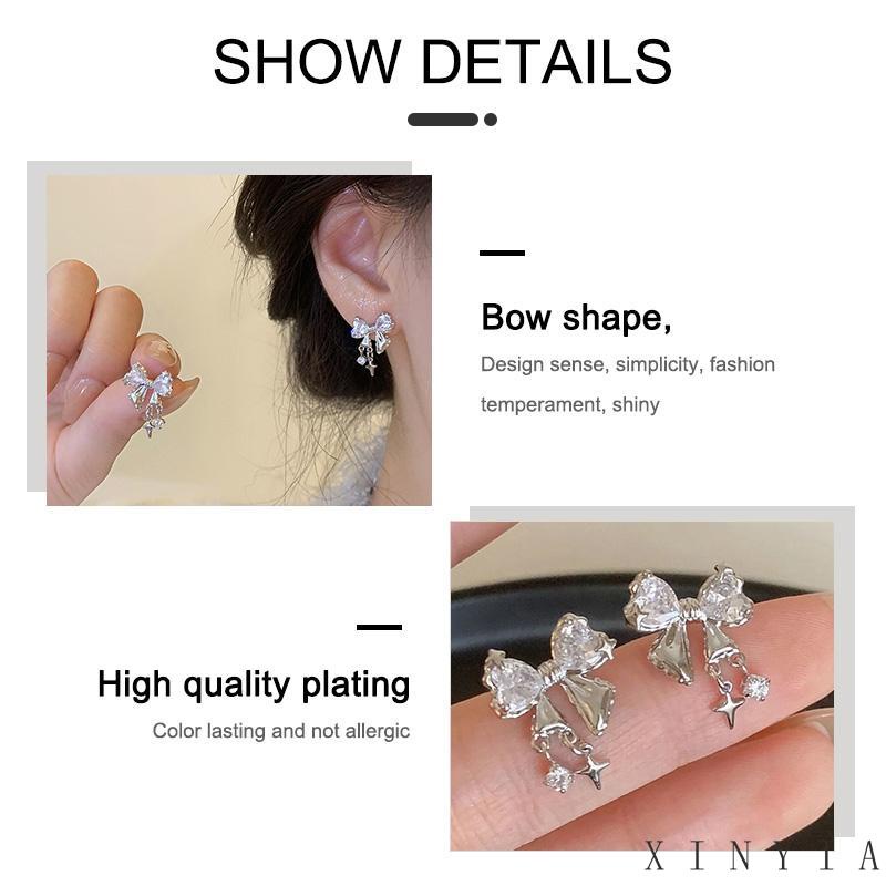 【COD】Simpul Zirkon Anting Wanita Desain Rasa Sederhana Anting Bermutu Tinggi Temperamen Fashion Temperamen Manis Hitam Ikatan Simpul Paduan Stud Earrings