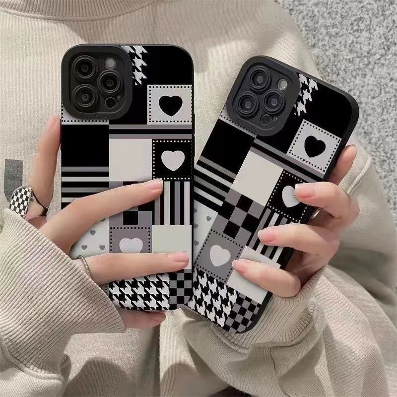 【Magic square】Silicone Soft Case IP IPhone 7 8 14 Plus 7+ 8+ X XR SE 2020 XS Max 11 12 13 14 Pro Max Phone Case Black and white love