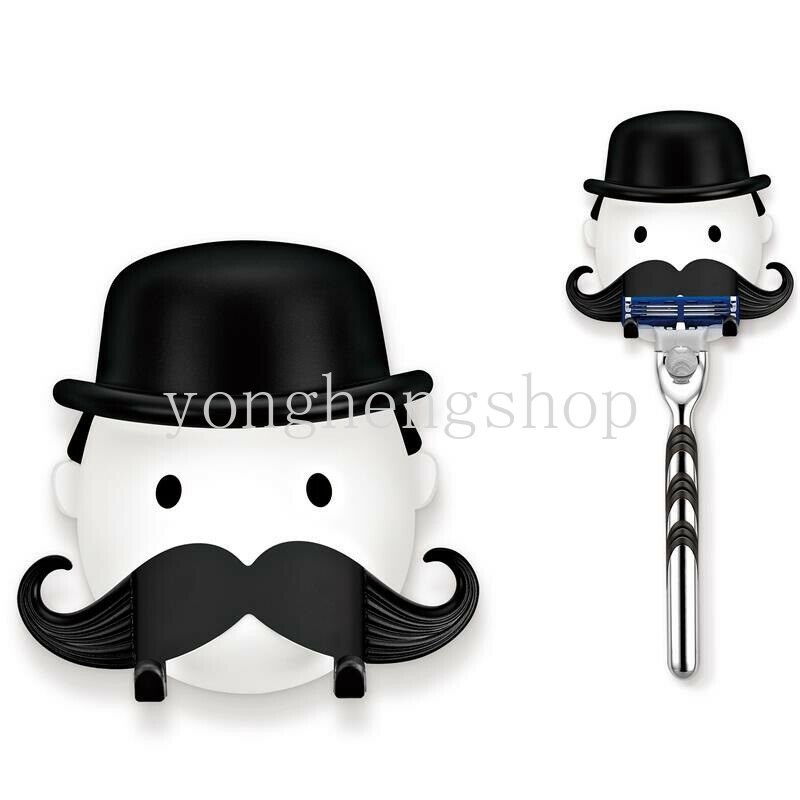 Kreatif Gentleman Moustache Shaped Razor Storage Rack Rak Cangkir Hisap Kait Yang Dipasang Di Dinding Alat Cukur Pemegang Organizer Kamar Mandi