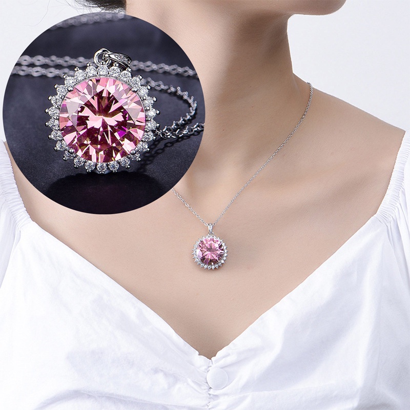 Kalung Cubic Zirconia Bulat Pink Aesthetic Untuk Wanita Temperamen Pengantin Manis Pernikahan Pertunangan Perhiasan Hadiah Ulang Tahun