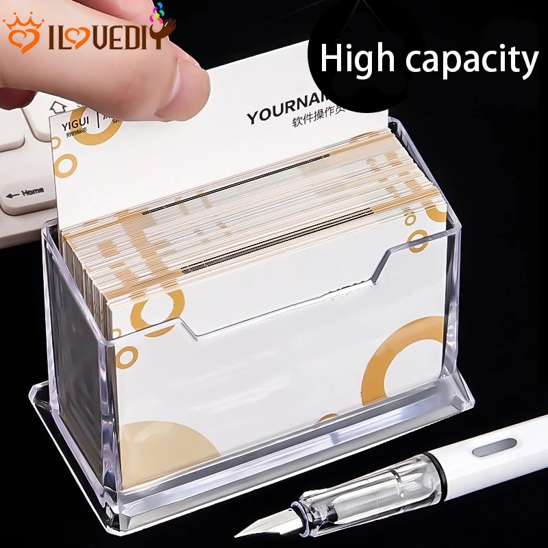 Kotak Case Kartu Transparan Perlengkapan Kantor Sekolah Acrylic Transparant Tempat Card Holder Desktop Business School Office Card Holder Bening Rak Meja Kotak Penyimpanan Display Stand