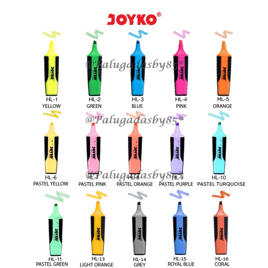 

(1 Biji) Highlighter JOYKO HL-1 ~ HL-5 / HL-6 ~ HL-11 / HL-13 ~ HL-16 / Joyko Highlighter Penanda Berwarna HL-1 ~ HL-16