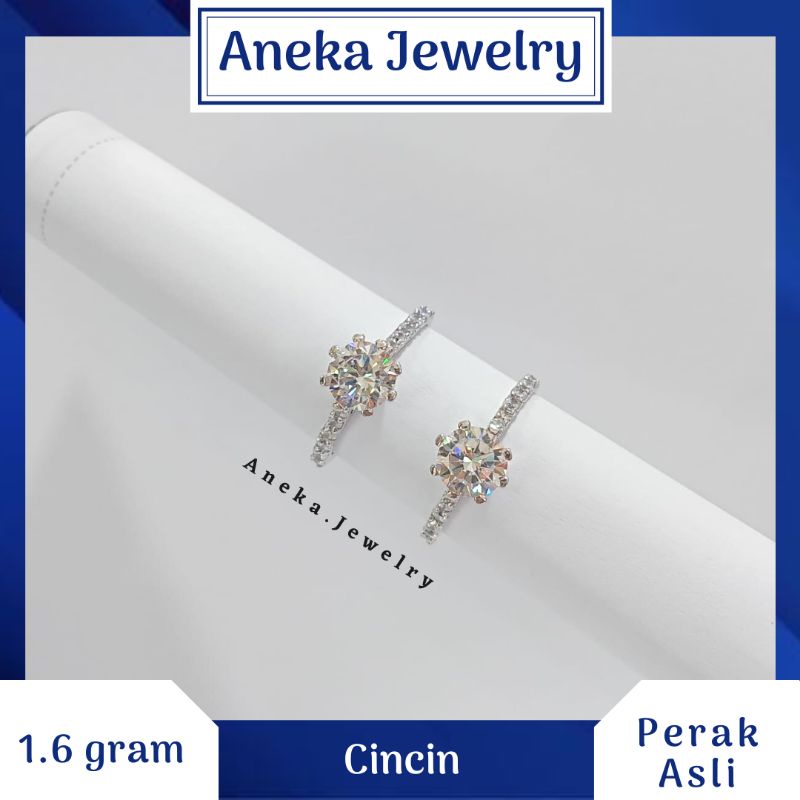 Cincin Diamond Mata Baris Variasi, Perak 925, Sepuh Emas Putih/kuning