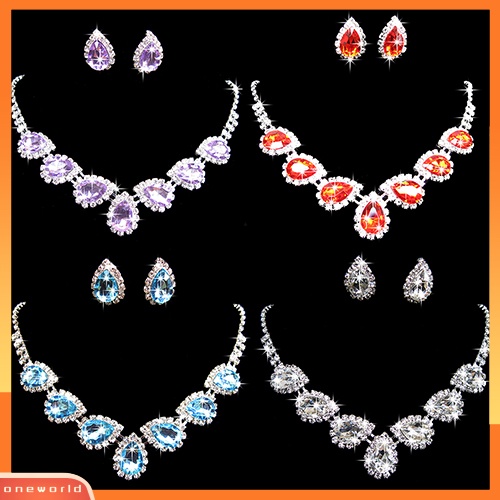 Set Perhiasan: Anting / Kalung Kristal Berlian Imitasi Bentuk Tetes Air Pesta Prom / Pernikahan