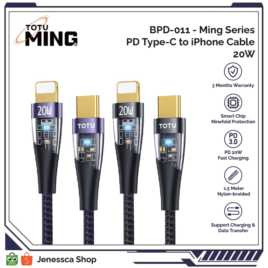 Kabel Data iPhone TOTU 20W PD Type-C to iPhone Lightning 1.5M MING