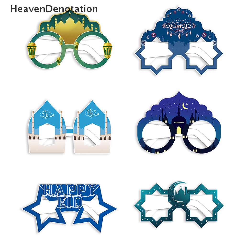 [HeavenDenotation] 6pcs Frame Kacamata Kertas Dekorasi EID Mubarak Perlengkapan Pesta Islami Props HDV