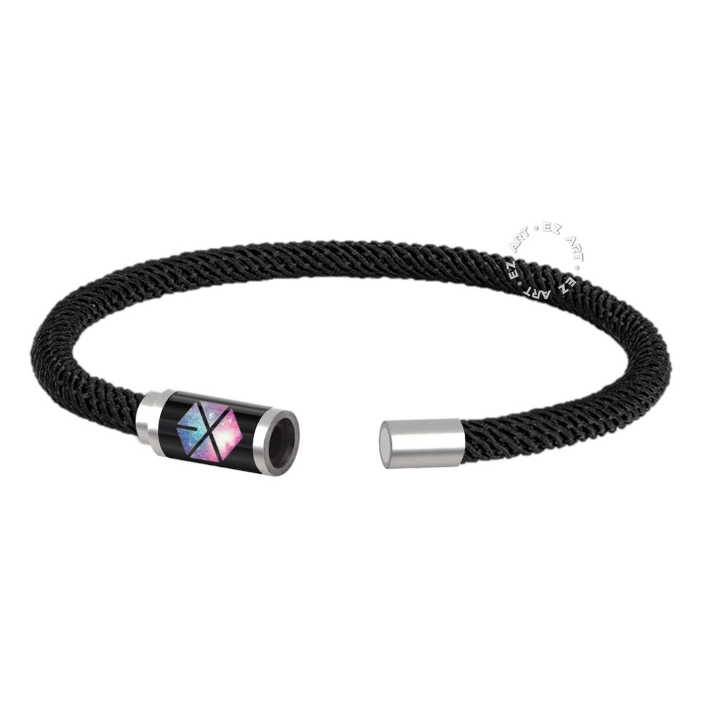 GELANG TALI SERUT LOGO KPOP EXO NYLON HONGKONG MILAN ROPE KAIT TABUNG STAINLESS STEEL