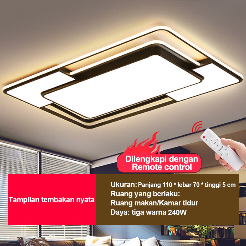 Home Lighting Lampu Plafon LED 3 Warna Bentuk Persegi Gaya Nordic Minimalis Untuk Dekorasi Ruang Tamu / Kamar Tidur 98W