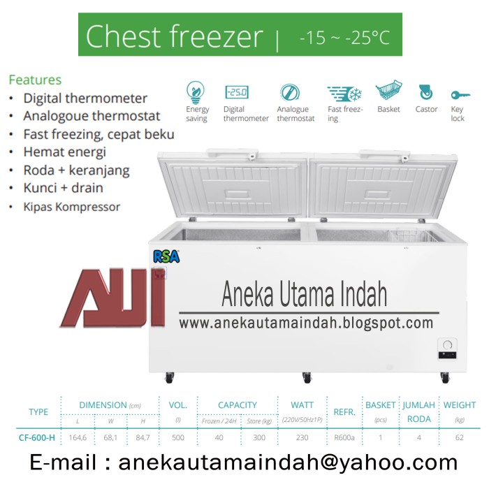 RSA CF-600 CHEST FREEZER 600 LT LITER / FREEZER BOX RSA CF600 / CF 600 ORIGINAL