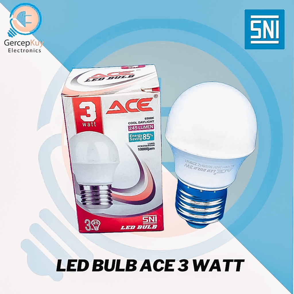 Lampu LED Bulb ACE Putih 3W / 3Watt Putih Garansi E27