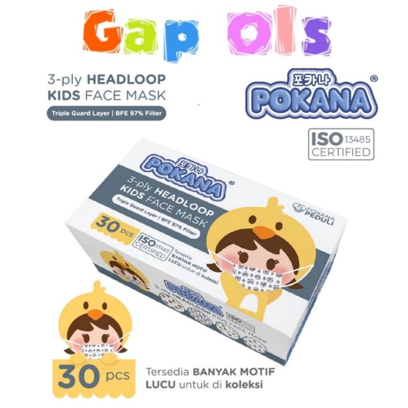 Masker pokana surgical mask POKANA 3-ply Kids Headloop Surgical Face Mask