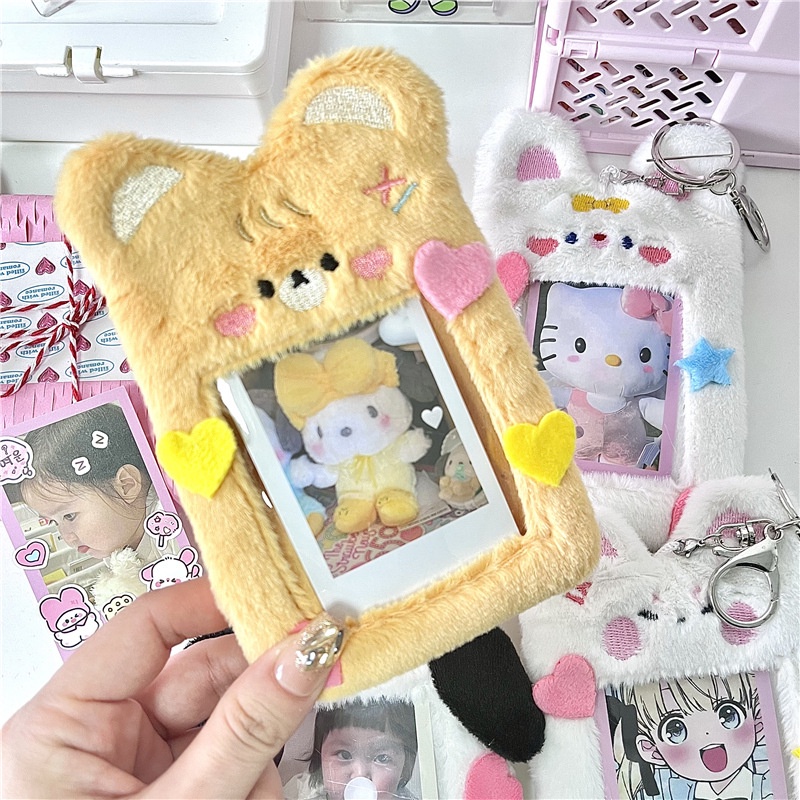 Tempat Photocard Kelinci Mewah Lucu Dengan Gantungan Kunci Pelindung Kartu Kredit ID Bank 3inch Idol Photo Pelindung Case Alat Tulis Siswa