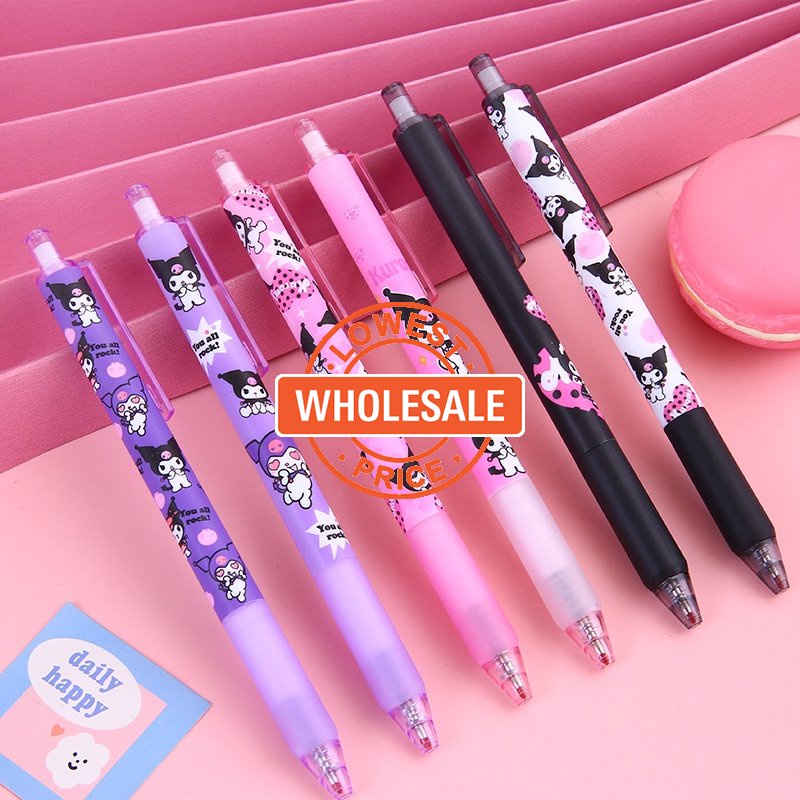 [Harga Grosir] Termurah!! 1PC Hadiah Kartun Siswa Ditarik Hitam Gel Pen Anime Kartun Alat Tulis Kitty Gel Pen 0.5mm Press Sign Pulpen Perlengkapan Siswa Sekolah