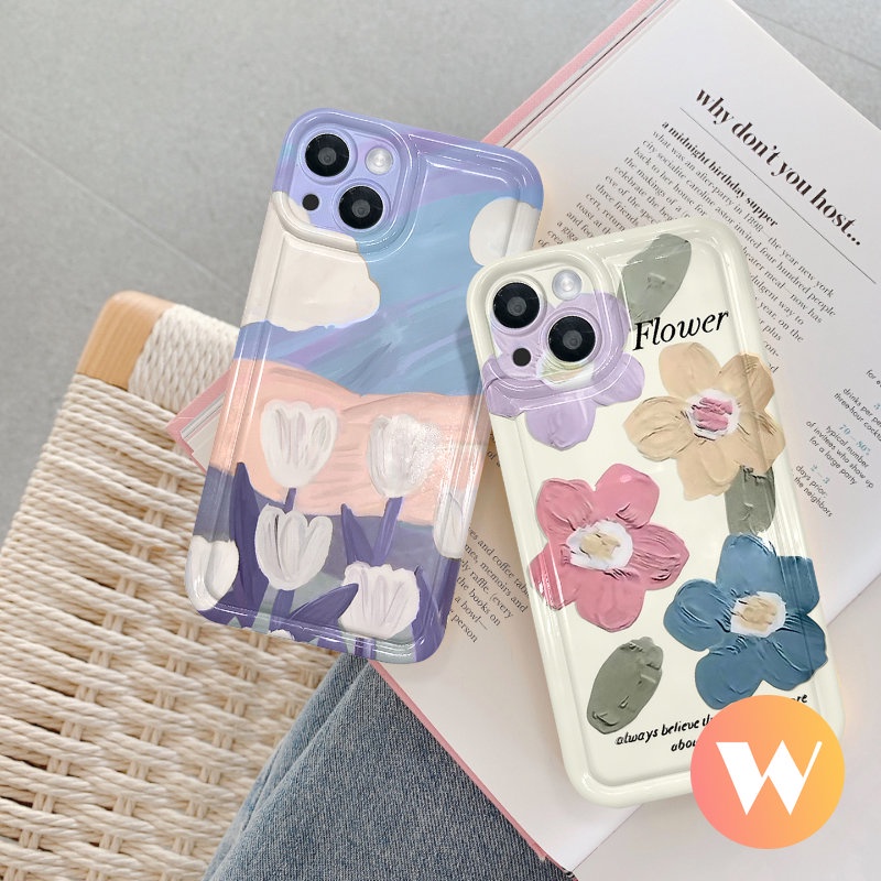 Casing Oppo A17 A16 A95 A17K A7 A12 A53 A54 A5 A5s A74 A3s A57 A16s A15 A9 A16K A16E A52 A12E A55 A1K A77s A77 A92 A31 A15s Art Bunga Tulip Lukisan Minyak Flowers Airbag Soft Case