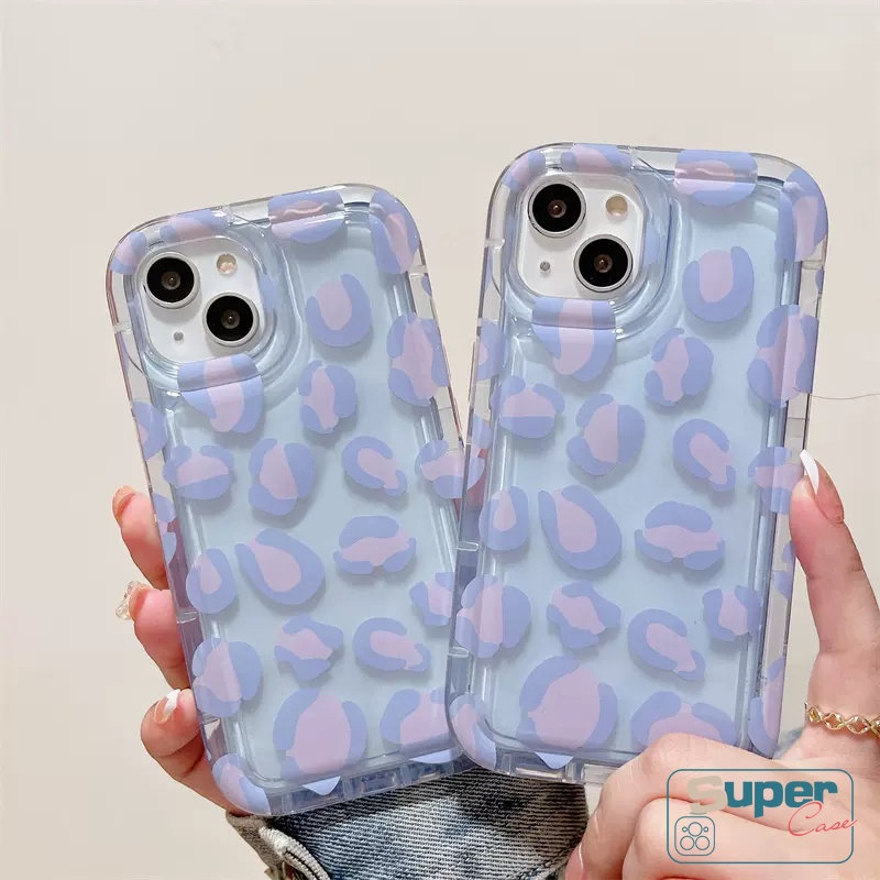 Ins Ungu Leopard Print Pelindung Kamera Cover Kompatibel Untuk iPhone 7Plus 8Plus XR 11 12 14 13 Pro Max 6s 7 8 6 Plus X XS Max SE 2020 Transparan Lembut Tpu Shockproof Airbag Case