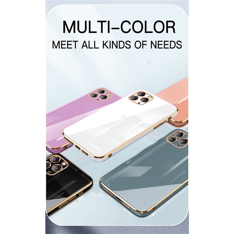 IPHONE Casing Electroplating Tepi Lurus Ultra-Tipis Modis Warna Solid Untuk Iphone14 13 12 11 Pro Max X XS Max XR 7 8 Plus Shockproof Penutup Belakang