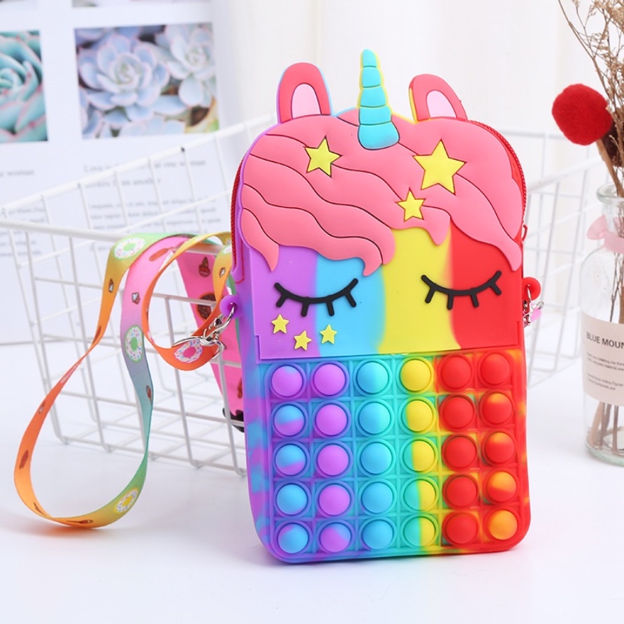 [ MUAT HP ] 22cm TAS POP IT UNICORN UNTUK HP PANJANG TAS POP IT BESAR JUMBO JELLY RUBBER TAS RAINBOW TAS SELEMPANG TAS ANAK KUDAPONI