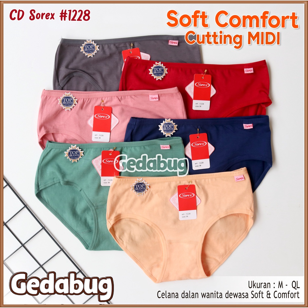[3 Pcs] Celana Dalam Sorex 1228 Katun Soft Comfort CD Wanita Sorex Basic Cutting Midi