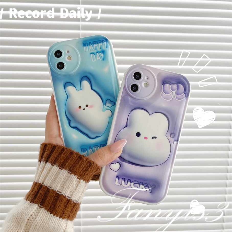 Compatible For iPhone 14 13 12 11 Pro Max X XR Xs Max 8 7 6 6s Plus SE 2020 Kompatibel Untuk Lucky Rabbit 3D Vision Phone Case TPU Soft Cover Pelindung