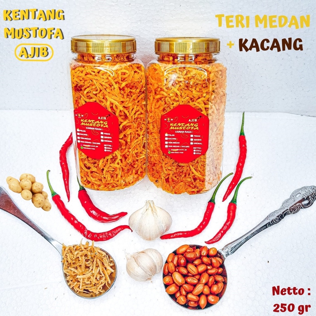 

TERMURAH KENTANG MUSTOFA AJIB TERI MEDAN + KACANG // 700ML 250GRAM 125GRAM KRIUK RENYAH