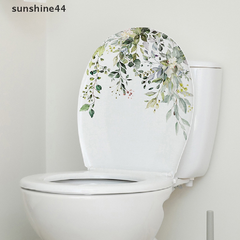 Sunshine Hijau Daun Tanaman Stiker Dinding Kamar Mandi Toilet Dekorasi Ruang Tamu Lemari Dekorasi Rumah Decals Mempercantik Diri Perekat Mural ID