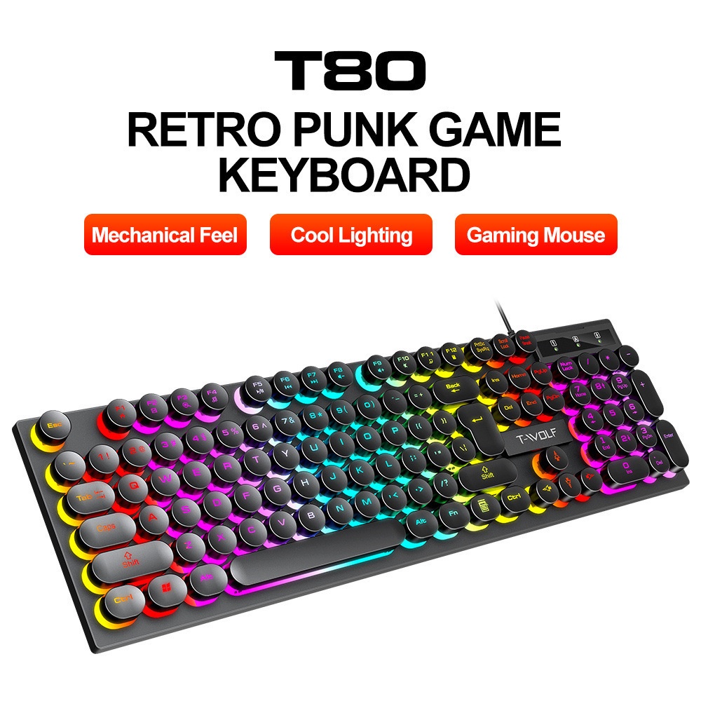 Keyboard Kabel T80 Retro Punk Keyboard Game Merasa Mekanik Pencahayaan Keren Keyboard Gaming 104kunci Keyboard Keyboard Ergonomis
