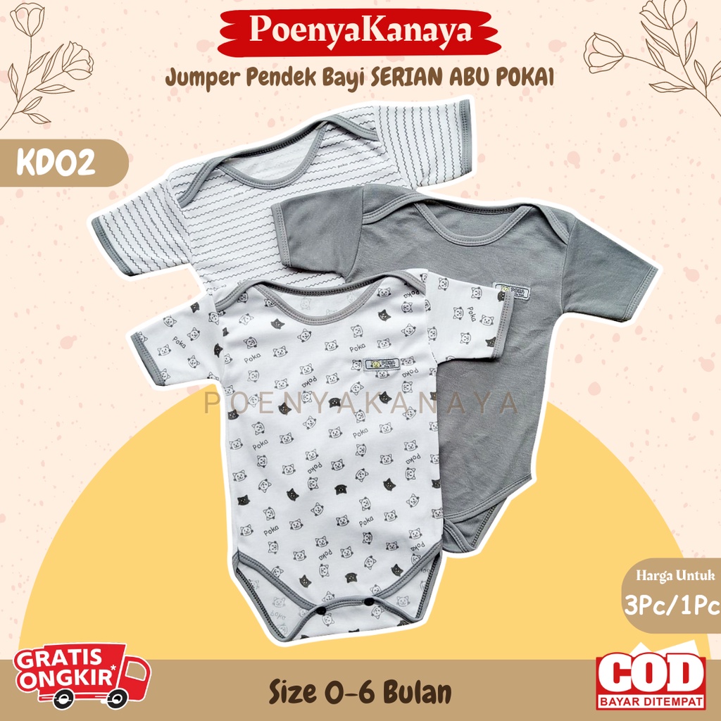 3pc/1pc Jumper Pendek Bayi SERI ABU POKA 0-6 Bulan KD02