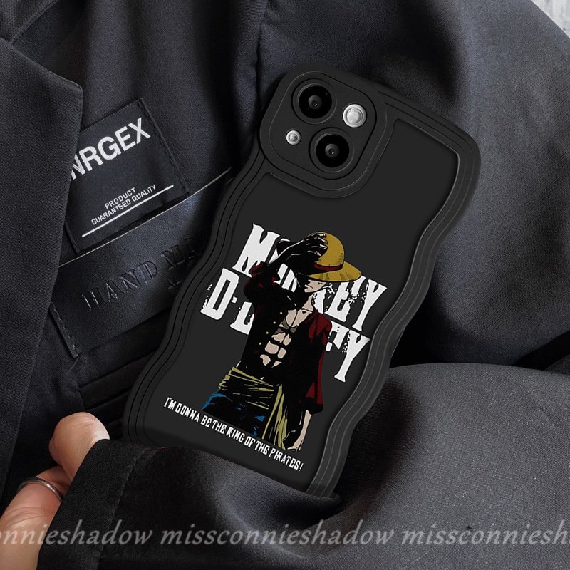 IPHONE Casing Ponsel Anime One Piece Merek Trendi Kompatibel Untuk Iphone11 Pro Max XR 78 Plus X XS Max 13 11 12 14 Pro Max 14 6s 6 Plus SE 2020 Kartun Luffy Lembut Tpu Hitam Bergelombang Penutup Tepi